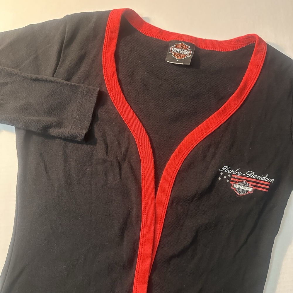 Harley Davidson Cardigan Women's Large Black Red Long Sleeve Stubbs Houston Tx